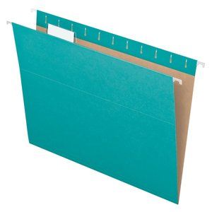 Recycled Hanging Folders, Letter Size, Aqua